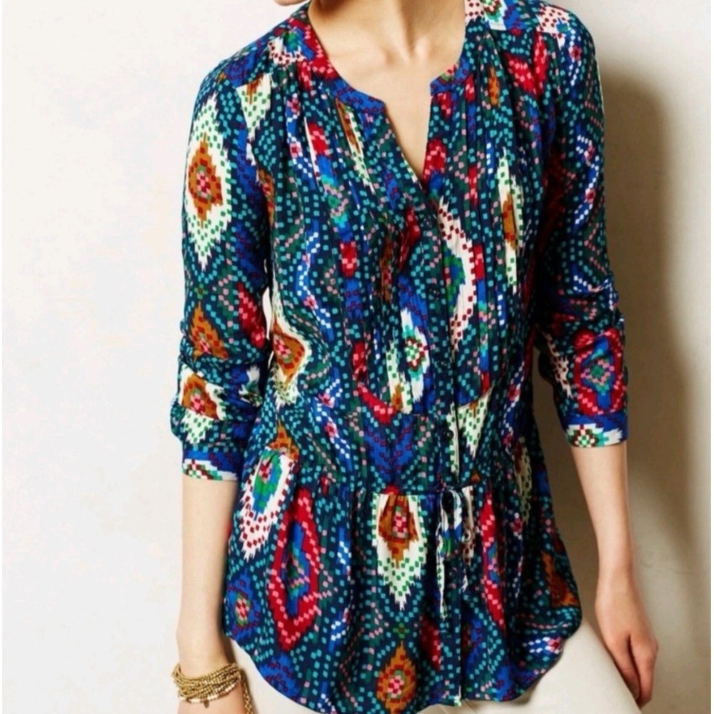 Anthropologie Maeve Topoxte Tunic Blouse Sz 4 Aztec Boho Colorful